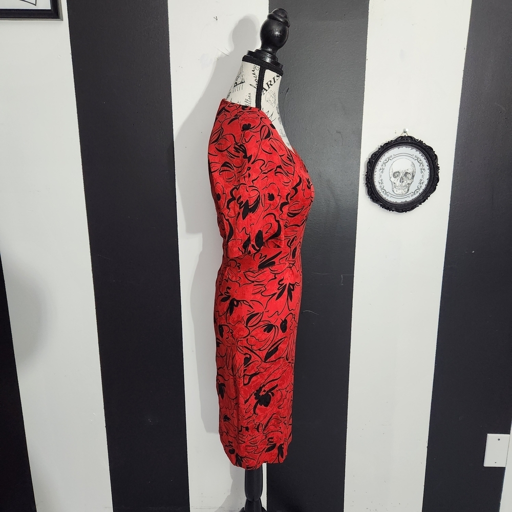 Vintage Scarlet and Ebony Patterned Midi Dress - Picture 3 of 5